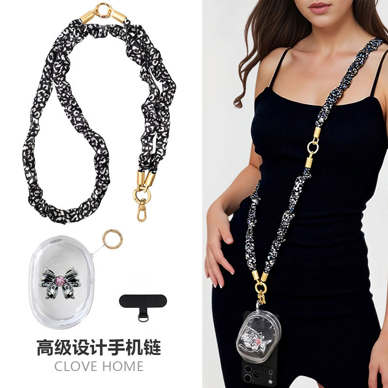 黑豹纹肠圈布艺手机链斜挎墨镜链