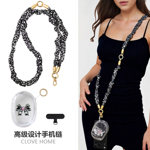 黑豹纹肠圈布艺手机链斜挎墨镜链