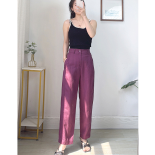 垂感窄版 女26春秋款 直筒裤 女裤 子 质感好 腰休闲九分裤 亚麻阔腿裤