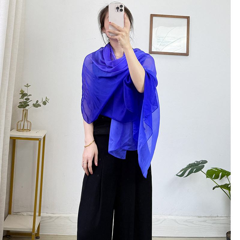 真丝丝巾渐变色长条巾女夏季薄款100桑蚕丝空调房围巾26春秋纱巾图片