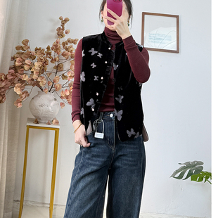 双面可穿~真丝丝绒马甲女 秋季新中式桑蚕丝外套气质国风马夹上衣