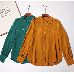 高级感100桑蚕丝上衣26年 女长袖 外贸单 22姆米霜洗双绉真丝衬衫