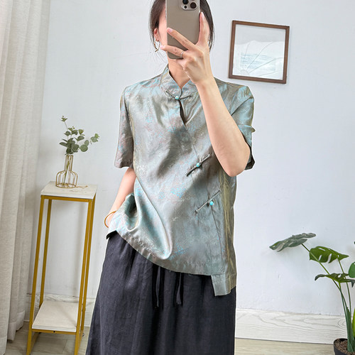 非遗桑蚕丝浮光锦提花真丝上衣