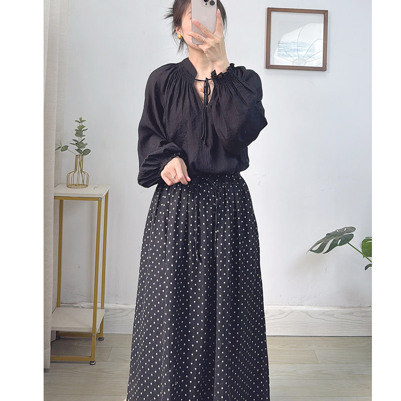 出口单~法式优雅松弛感长袖衬衫女2026春季立领灯笼袖衬衣