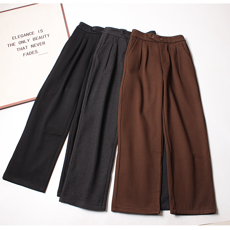 加绒加厚人字纹直筒裤女秋冬