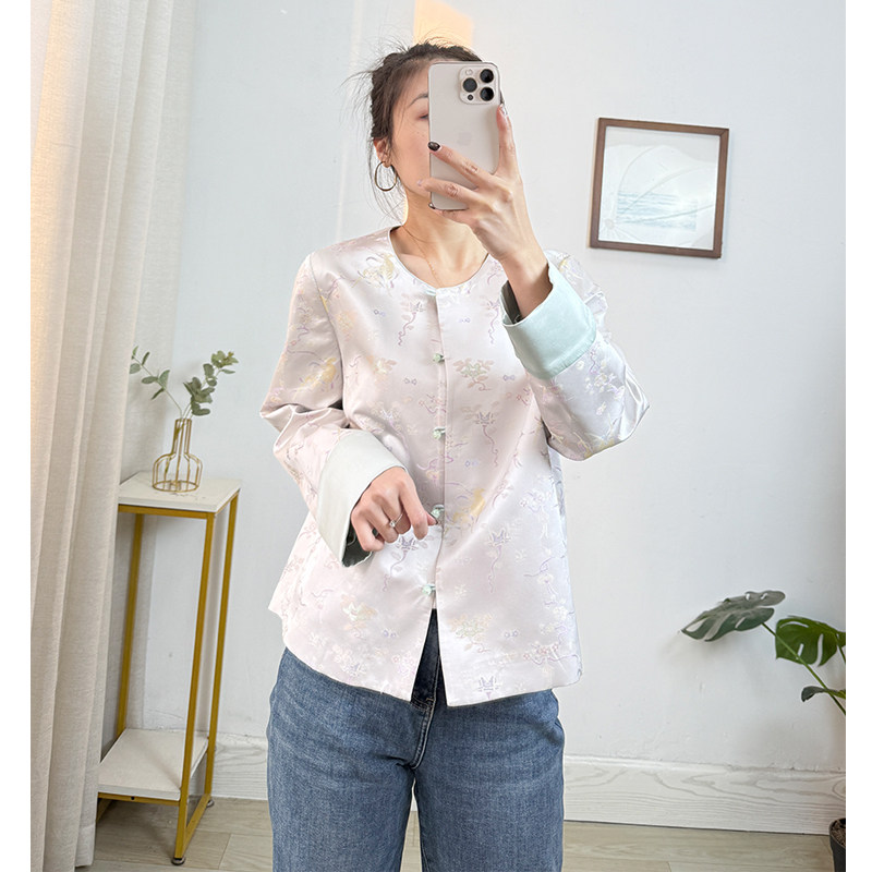 太太美了！双层真丝重磅新中式桑蚕丝宋锦长袖外套女国风真丝上衣,女装/女士精品,真丝上装,淘宝优惠券,粉丝福利购,淘宝优惠卷