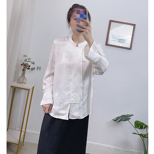 国风雅韵70桑蚕丝交织提花冠乐绉宽松立领重缎真丝衬衫 上衣 女秋季