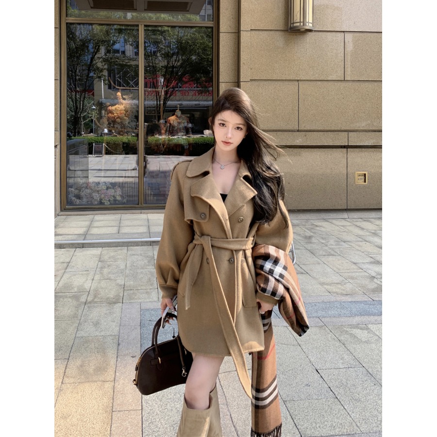 设计感双排扣秋冬复古气质收腰显瘦呢子大衣女秋冬小众中长款外套