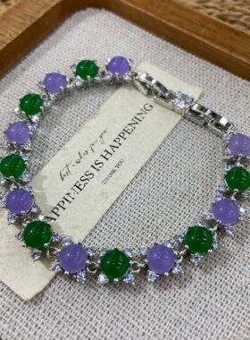 新中式珠宝铜底镀白金紫绿玉髓素面满钻镶嵌手链轻奢高级感饰品女