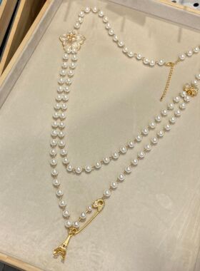 法式复古新款古董珍珠毛衣链8MM甜美女装饰连衣裙腰链韩版百搭款