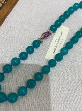 中古vintage10m大颗粒深蓝蓝色妖姬仿蓝玉髓项链 颗颗打结锁骨链