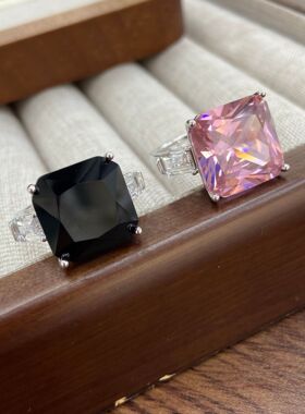热销蓝粉白方形锆石复古订婚女士戒指欧美时尚新品蓝宝石手饰