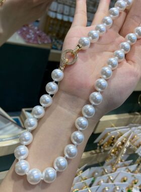 12MM施家珍珠项链女秋冬高级感新中式毛衣链轻奢小众串珠锁骨颈链