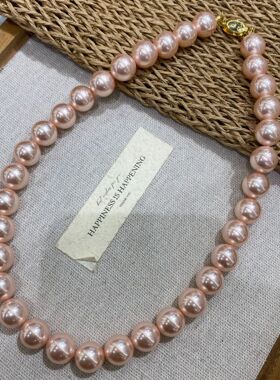 法式轻奢12M粉色施家珍珠项链粉色甜美串珠锁骨链时尚新品毛衣链