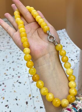 12mm黄色玛瑙串珠项链新中式圆珠锁骨链时尚百搭高级感串珠饰品