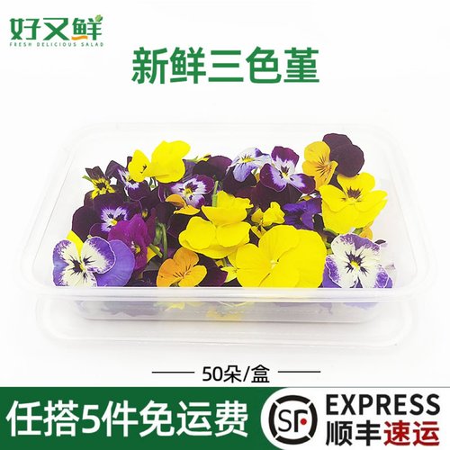 新鲜三色堇摆盘蛋糕点缀装饰花草