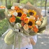 西安鲜花花店同城速递向日葵玫瑰混搭田园风花束生日送老师礼物