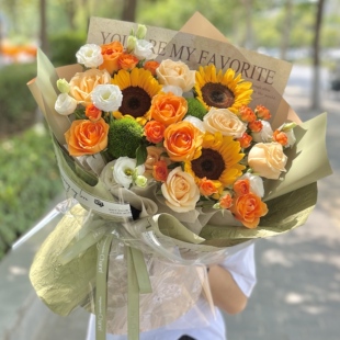 西安鲜花花店同城速递向日葵玫瑰混搭田园风花束生日送老师礼物