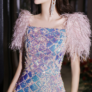 亮片晚礼服裙女小众轻奢年会主持鱼尾礼服声乐艺考亮闪绝美轻礼服