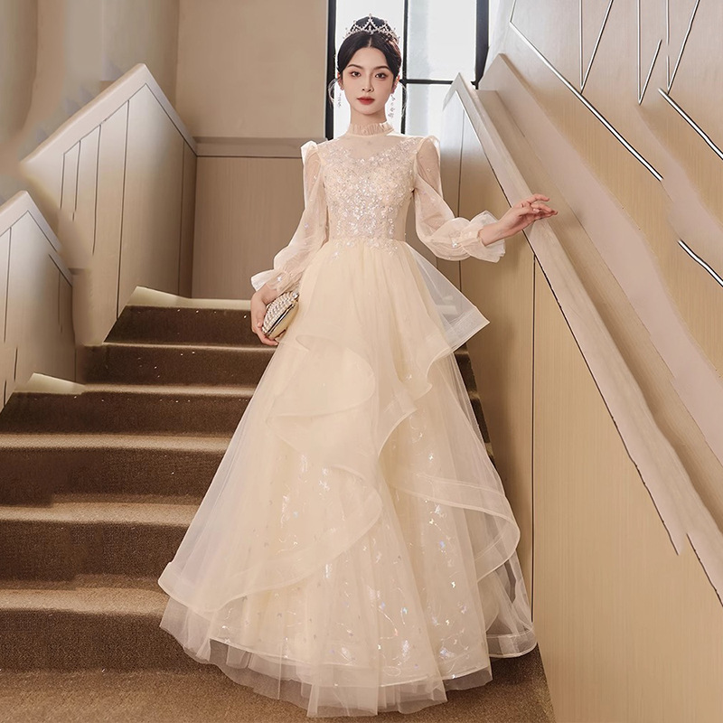 香槟色晚礼服女轻奢小众宴会钢琴表演艺考公主裙女孩成人礼礼服