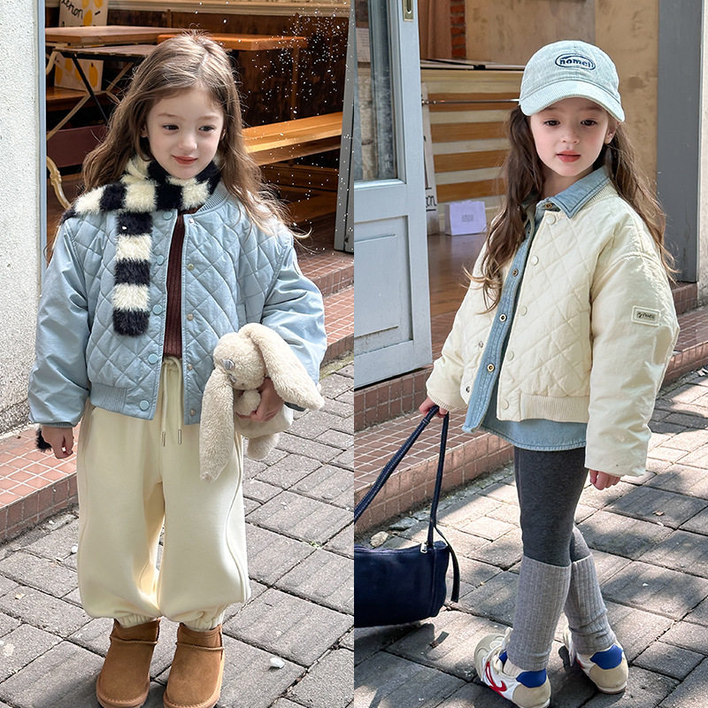 女童外套2025新款秋冬加绒儿童羽绒棉服宝宝外穿韩版时髦休闲上衣