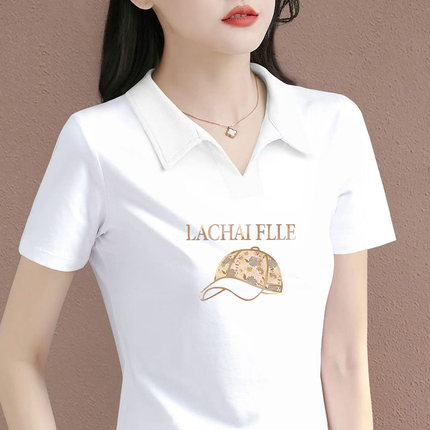 慵懒风polo领短袖t恤女2025年新款夏季爆款正肩半袖洋气减龄上衣