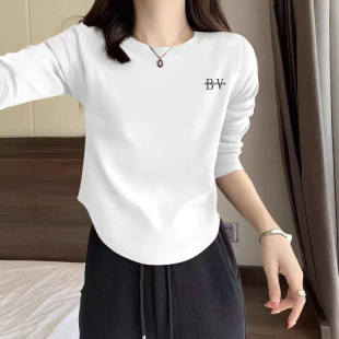 设计感小众宽松上衣女款圆领长袖体恤秋季新款字母百搭常规款T恤