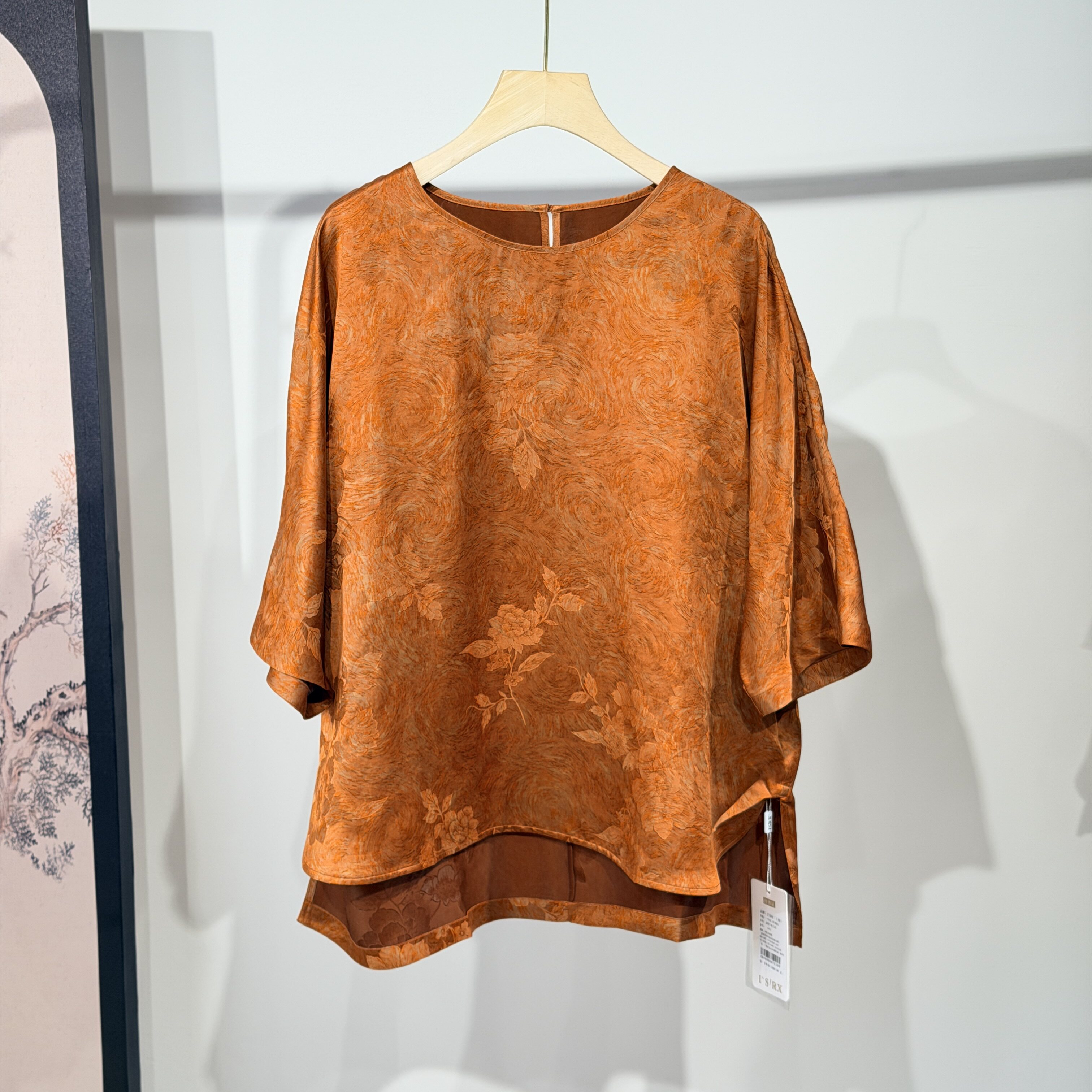 欧洲站香云纱真丝短袖女夏季高端桑蚕丝圆领上衣小个子妈妈体恤