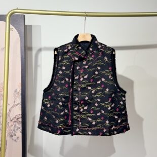 新中式国风水貂毛领鹅绒马甲粉色小兔黑金粉宋锦！减龄萌趣马甲