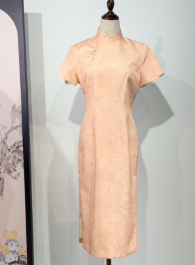 时尚真丝旗袍女士2026夏季新款纯色优雅桑蚕丝中式日常礼服连衣裙