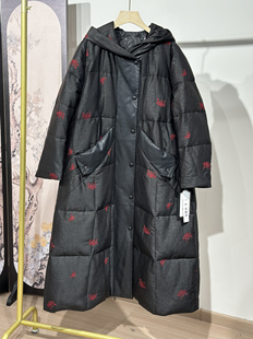 冬季新款高端妈妈装真丝香云纱连帽90白鹅羽绒服女绵羊皮女装厚