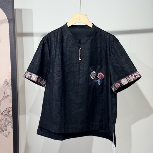 高端香云纱桑蚕丝显瘦短袖衬衫