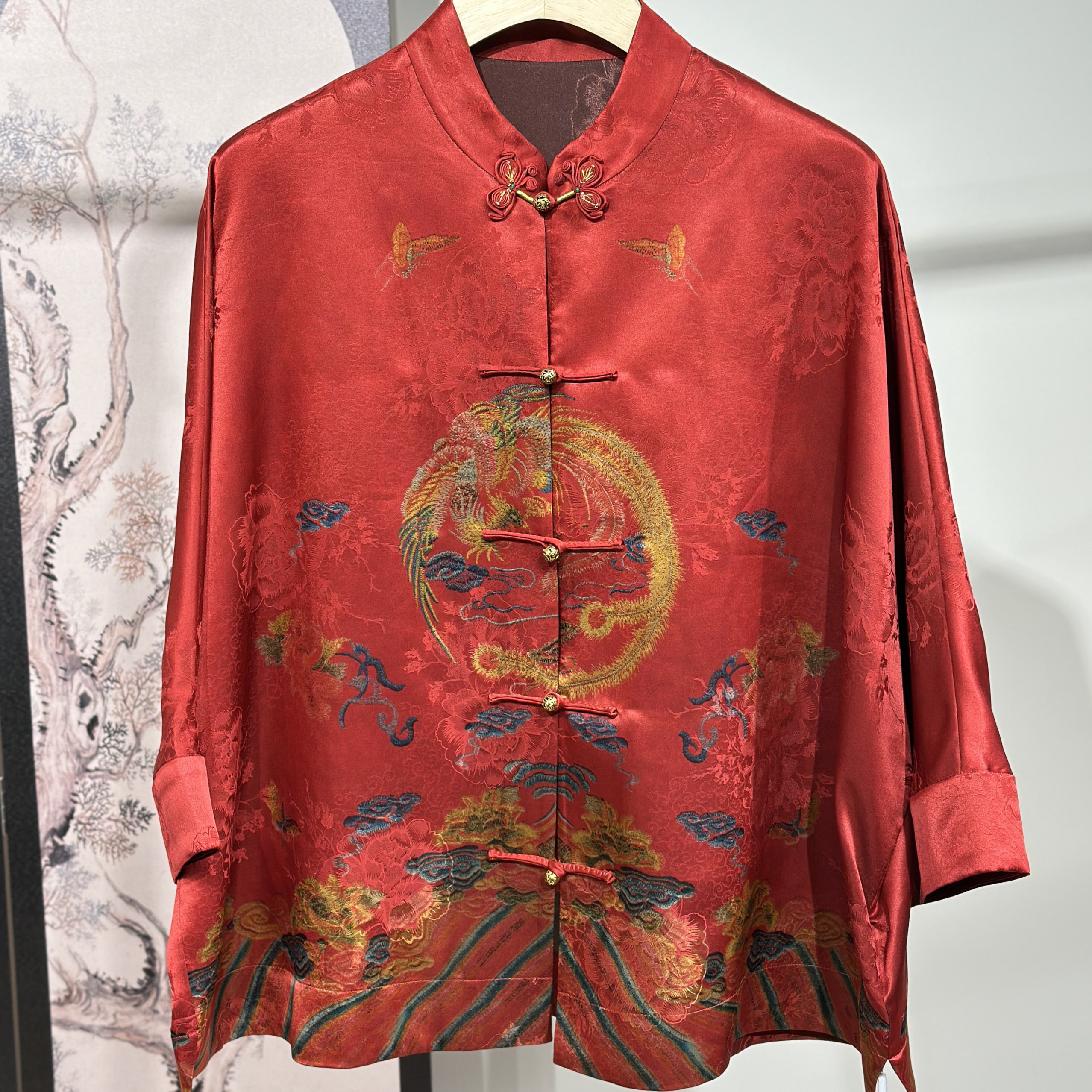 贵气新中式重缎香云纱上衣女新款洋气国风盘扣定位花真丝衬衣外套