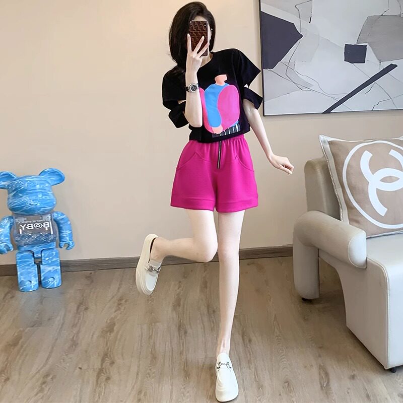 큰 사이즈 지방 MM 패션 캐주얼 정장 여성 여름 2024 신상 정리 특별 가격 반팔 짧은 투피스 양복 서양식