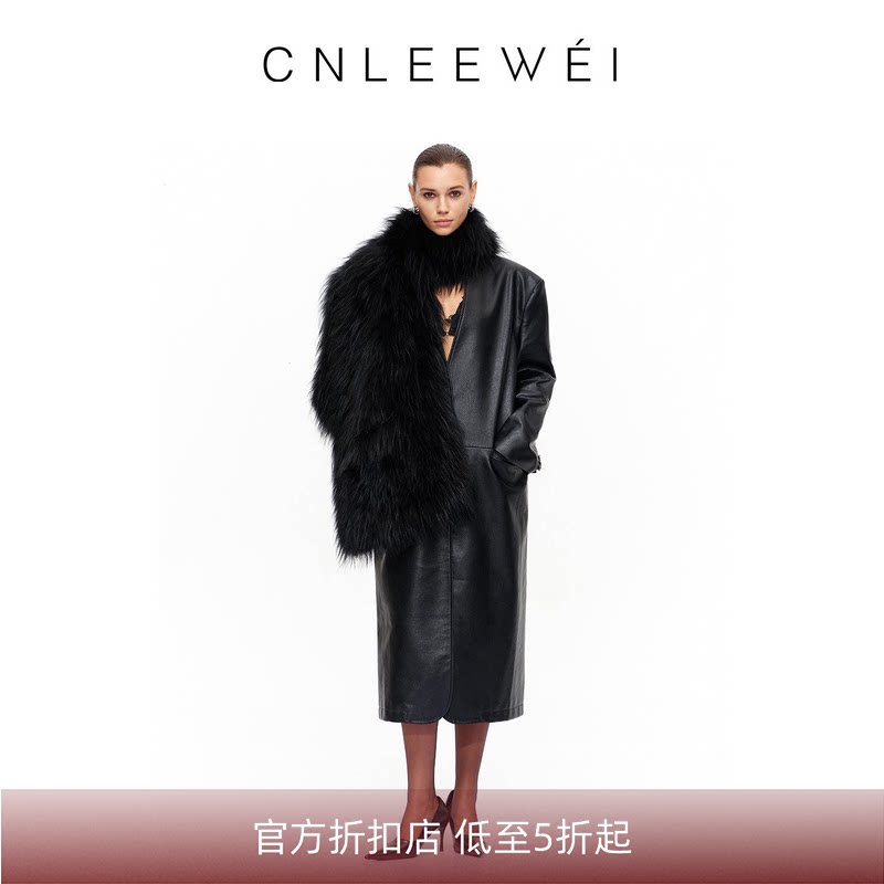 【戚薇同款】CNLEEWEI 25秋季新款高级感V领廓形pu皮大衣外套