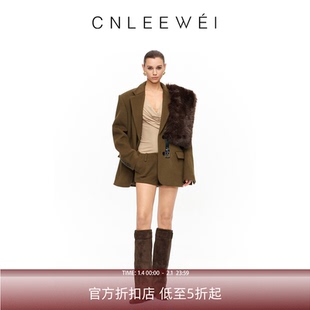 CNLEEWEI 2025秋季新款经典翻领毛呢廓形西装毛呢低腰超短裤套装