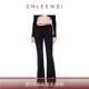 女长裤 CNLEEWEI 不对称褶皱腰头系带时尚 喇叭裤 春夏季 新款