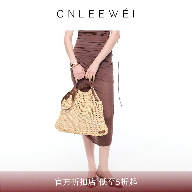 CNLEEWEI 春夏季新款百搭撞色镂空编织网兜包包手提单肩斜挎包