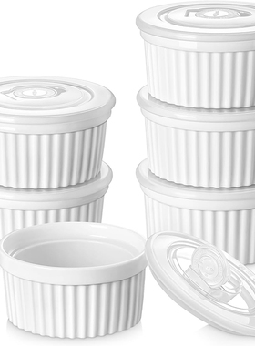 6个装陶瓷烤碗焦糖布丁杯8oz Porcelain Ramekins with Lid Set