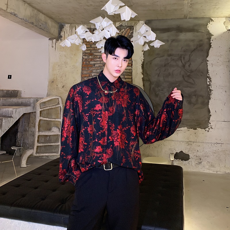 ins抖音网红潮牌高级感衬衫男秋季个性痞帅花衬衣夜店发型师男装