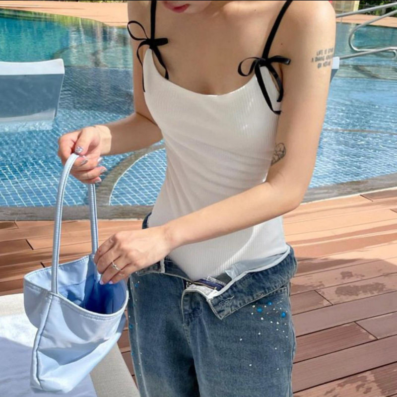 ins韩国学生比基尼纯色蝴蝶小胸保守可爱bikini外贸跨境温泉泳衣