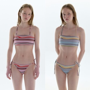特价新款甜辣风复古分体泳衣女简约条纹抹胸度假沙滩比基尼ad1627