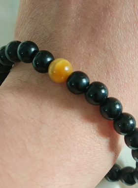 黑曜石虎眼石手链散珠串珠黑金刚手串男简约个性礼物手串