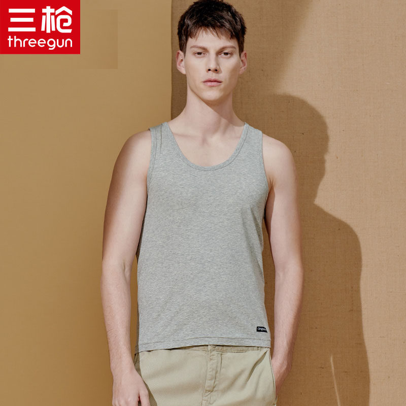 三枪背心男夏季新品薄款弹力透气外穿80支丝感棉运动健身打底上衣