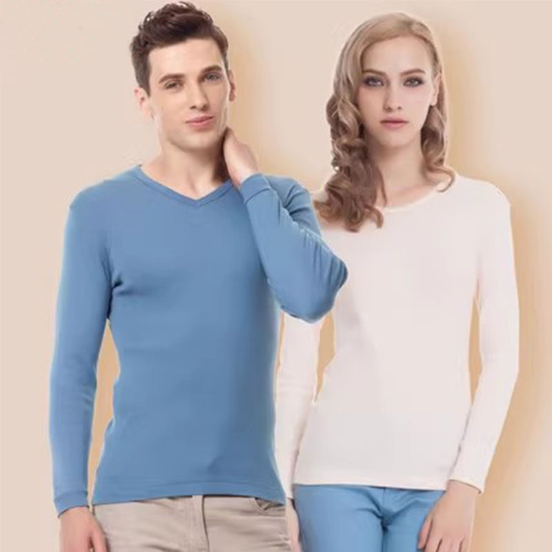 三枪秋衣女弹力纯棉棉圆领修身秋冬打底衫纯棉男V领单件长袖上衣