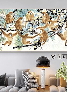 生肖猴子装饰画客厅沙发猴子挂画