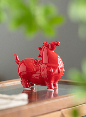 陶瓷马上有钱马年吉祥物新年礼红色招财唐马创意中式客厅马小摆件
