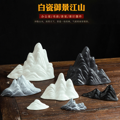 陶瓷假山微景观鱼缸装饰造景雪山园艺盆景创意客厅新中式玄关摆设