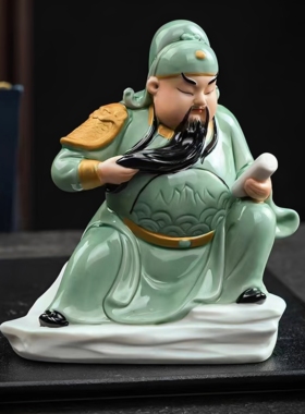 中式关羽关公像文财神陶瓷摆件家居客厅玄关桌面装饰品工艺品送礼