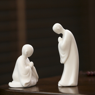 禅意陶瓷人物无相佛中式 饰 玄关摆件小和尚鱼缸盆景园艺家居客厅装